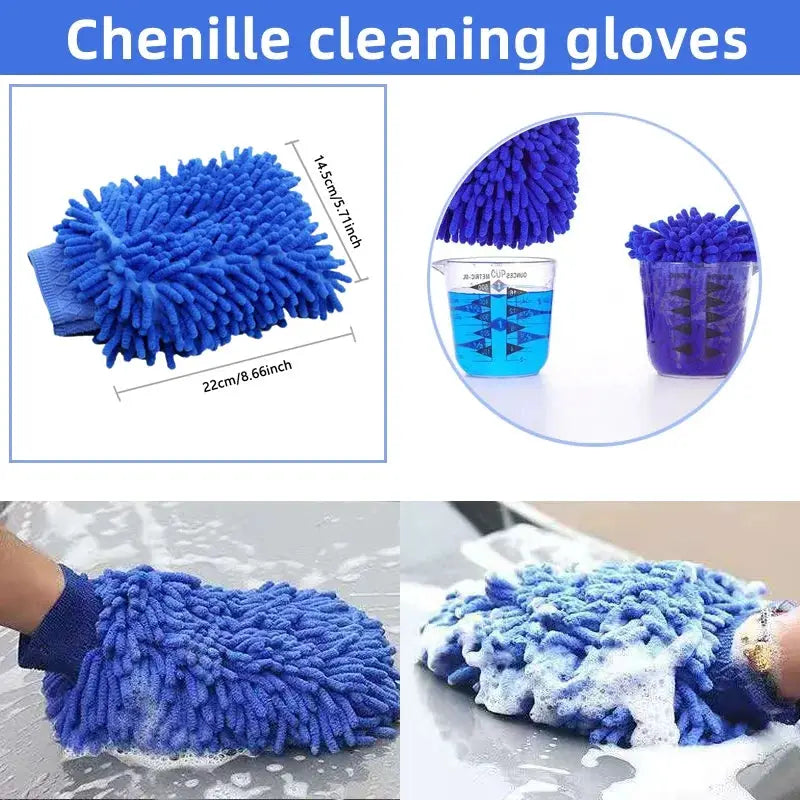 Car detailing brush set with blue chenille microfiber glove for vents and gaps, Simples Market