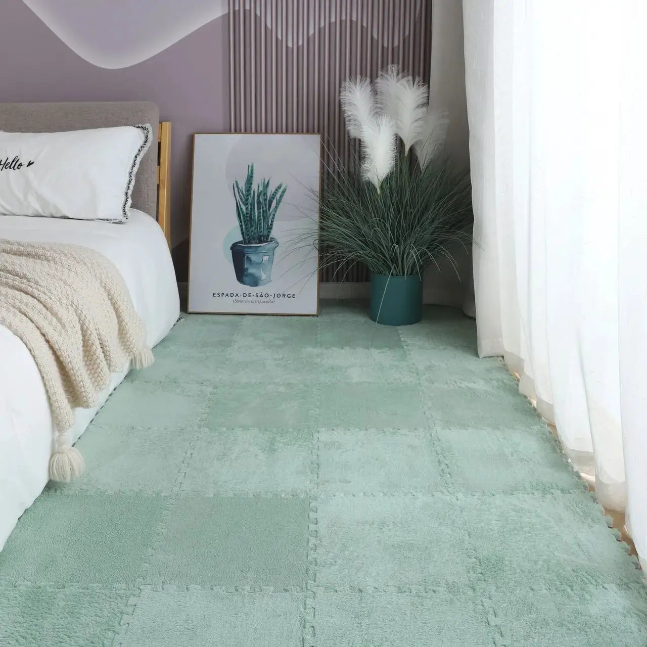 Soft EVA foam puzzle play mat for kids, mint green interlocking tiles, 30cm each