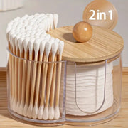 Clear Dual Compartment Cotton Swab And Cotton Balls Organizer For Bathroom Makeup Storage