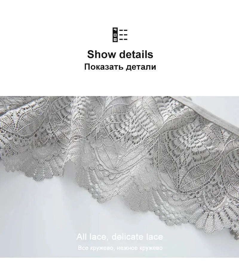 Simples Market lace panties close-up, gray mid-waist lace with scalloped trim