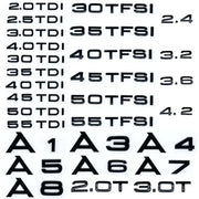 3D ABS car trunk sticker set in black by Simples Market for Audi A1–Q7 TDI/TFSI badges