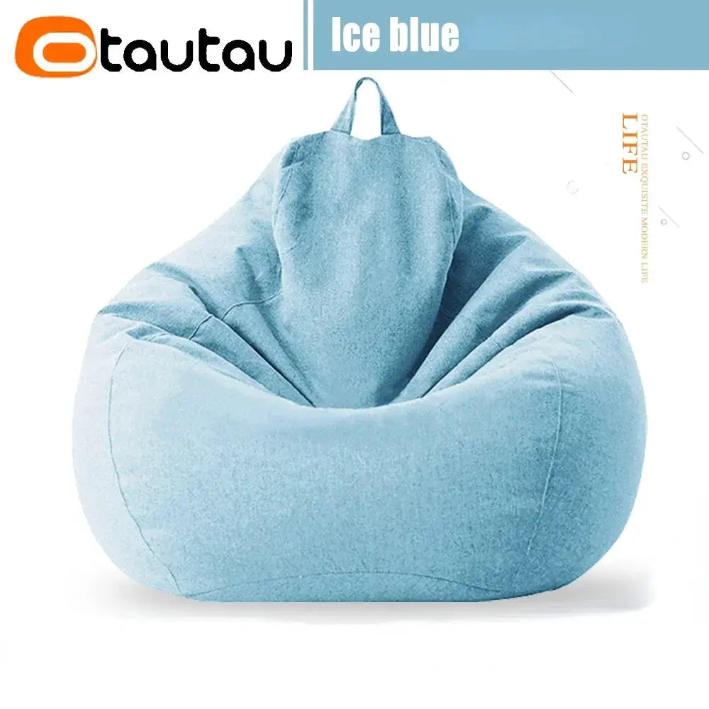 OTAUTAU ice blue 70cm bean bag sofa with filler in cotton-linen fabric