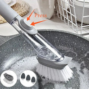 2 In 1 Kitchen Cleaning Brush With Long Handle And Removable Sponge Dispenser For Dishes Pots Pans And Stovetops