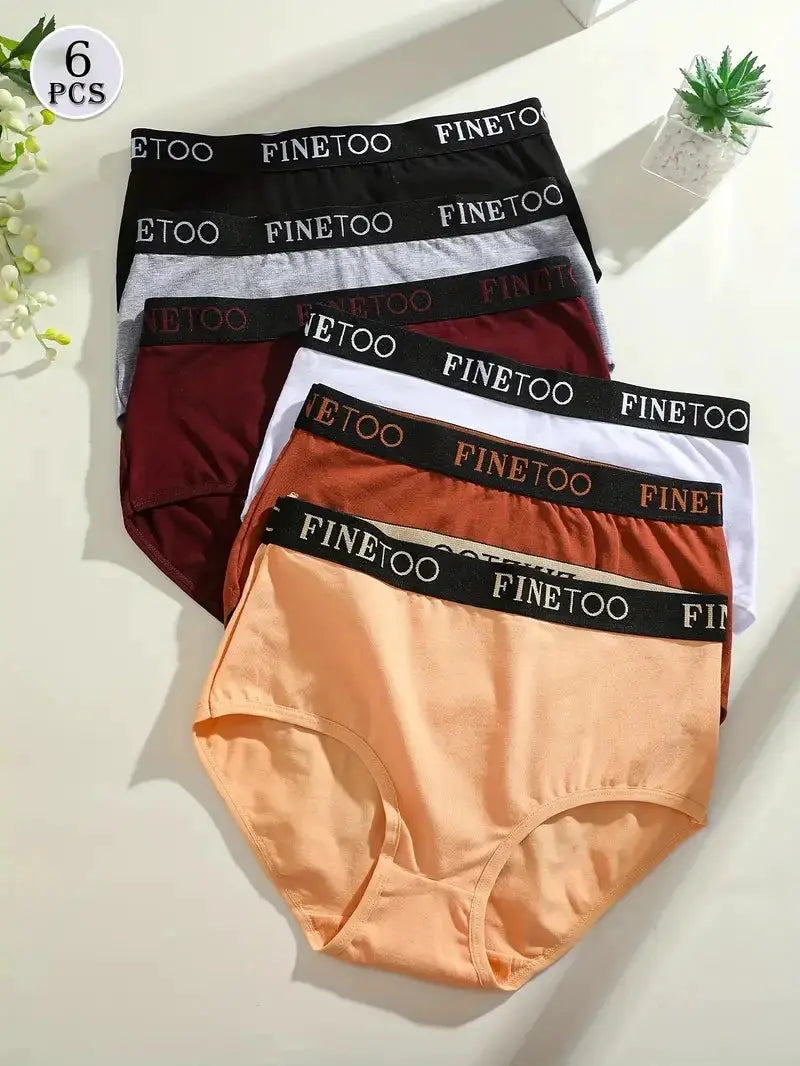 Finetoo 6-piece women's seamless cotton briefs, low-rise breathable underwear in assorted colors