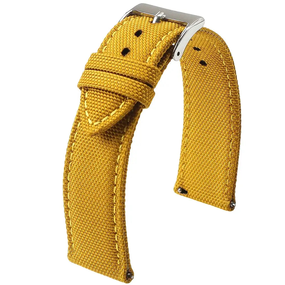 Watch strap yellow sailcloth nylon two-sided with quick-release, mens sport band 18-24mm