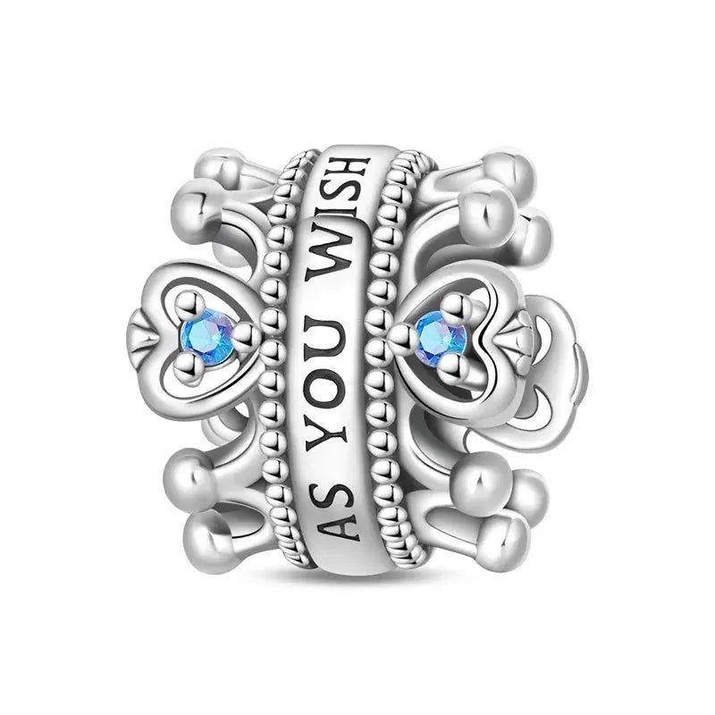 Silver-plated guardian angel heart charm bead for Qikaola 925 bracelets with blue zircon and AS YOU WISH engraving