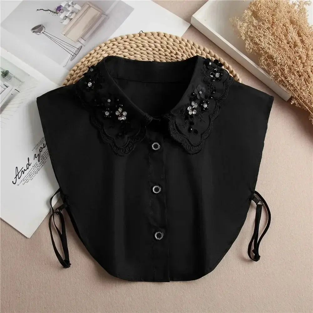 Detachable White Faux Collar With Front Tie For Women And Girls Vintage Lace Blouse Collar