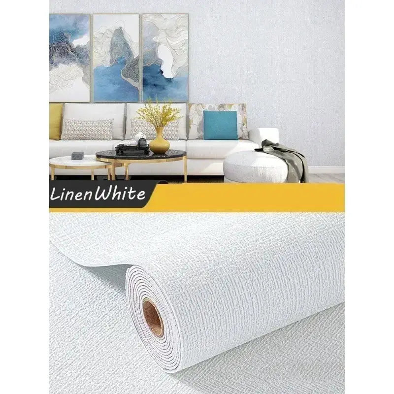 Simples Market linen white self-adhesive wallpaper roll, 10m, textured 3D thickened insulation