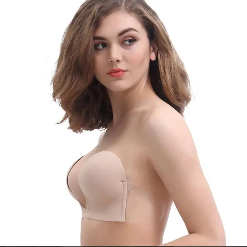 Invisible strapless push-up bra, nude self-adhesive silicone bra by Simples Market