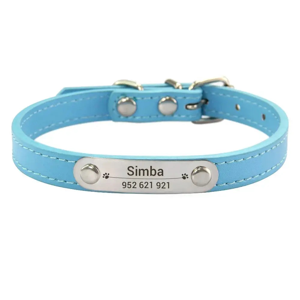 Personalized Dog Collar With Engraved Name ID Anti Lost PU Leather Pink For Small Medium Large Dogs And Cats
