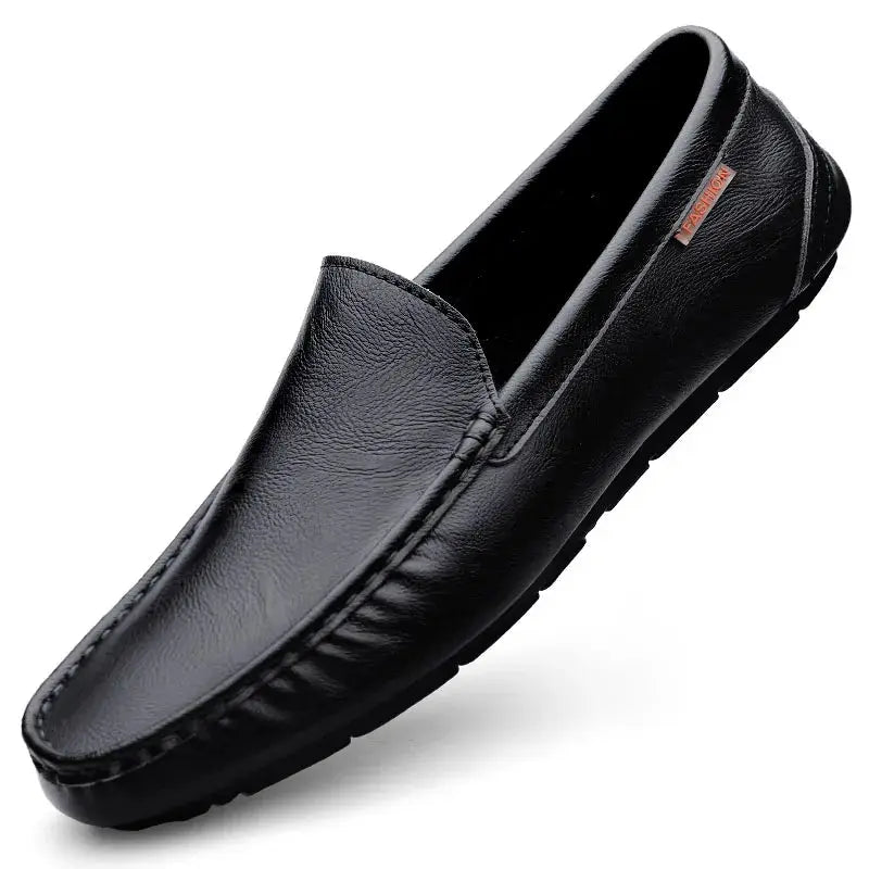 Simples Market men's black genuine leather casual loafer, slip-on driving moccasin