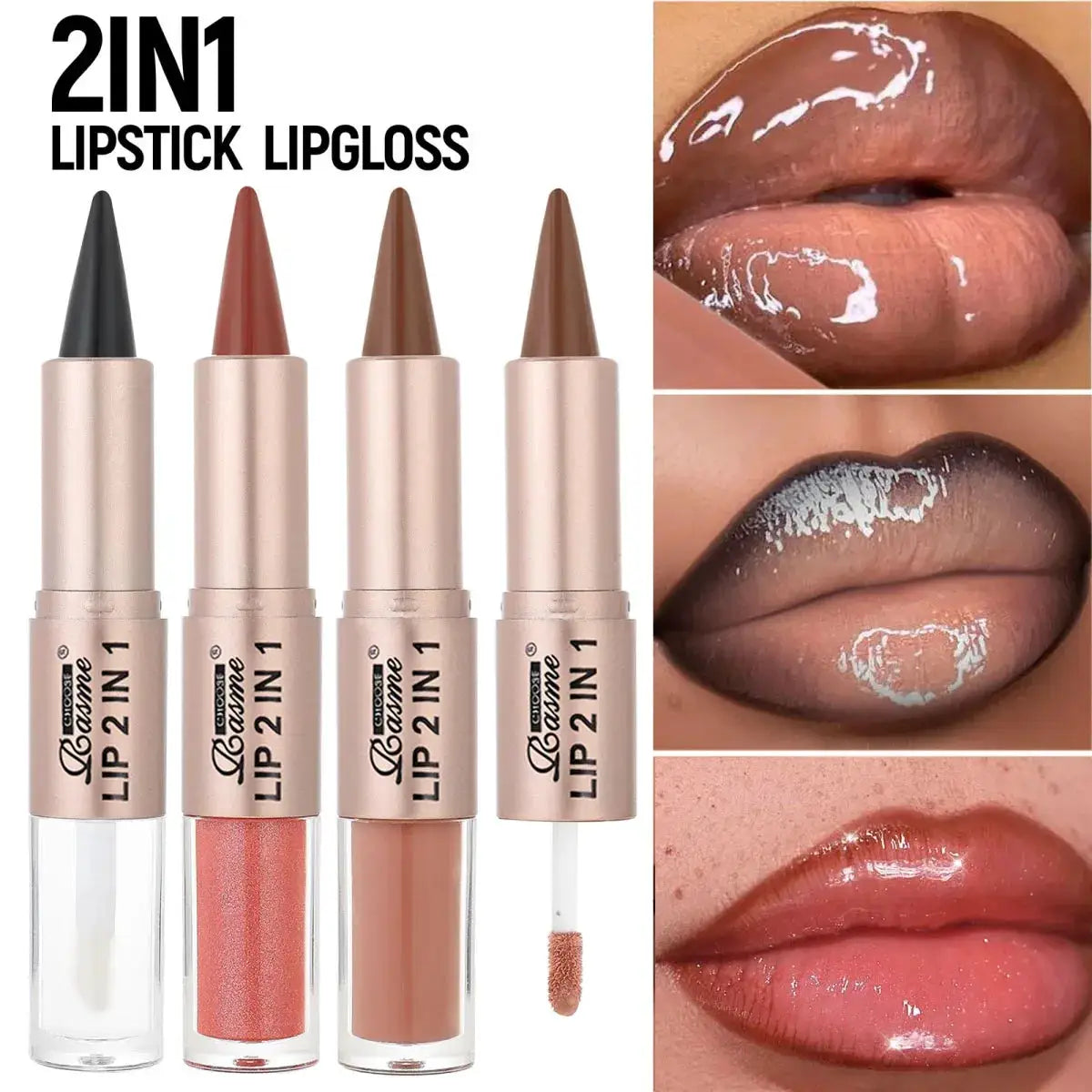 2 In 1 Lip Liner And Gloss Pen Nude Brown Gradient Matte Lip Liner Waterproof Contour Lip Gloss