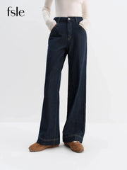 FSLE Straight High Waist Jeans For Women Korean Style Winter Versatile