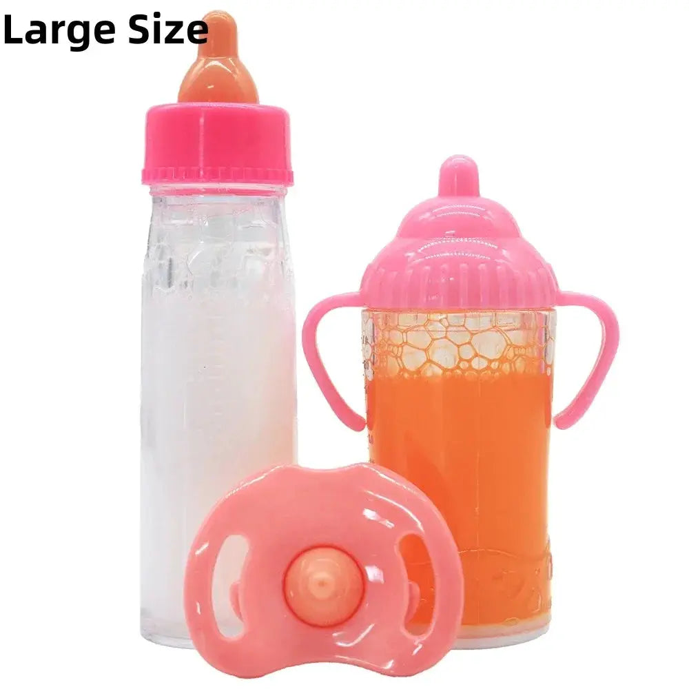 Two Piece Baby Doll Feeding Bottle Set With Milk And Juice Bottles And Pacifier For Dolls