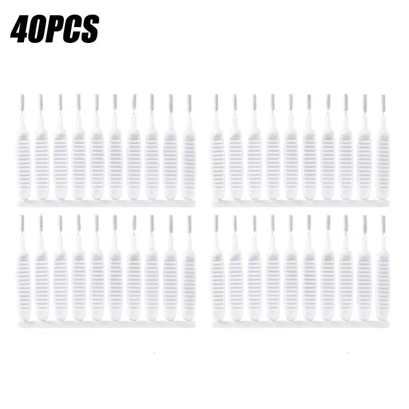 40pcs white bathroom cleaning brushes with micro nylon bristles and ribbed handles