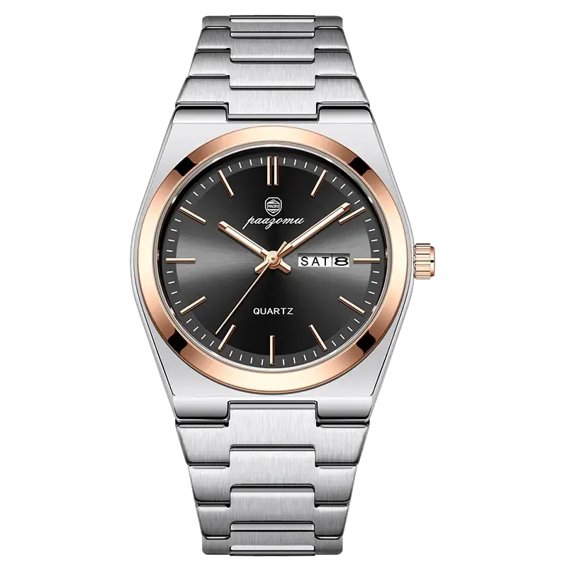 PAAZOMU Luxury Quartz Men Wristwatch Stainless Steel Sport Watch With Luminous Dial Date Week 3 Bar Water Resistance