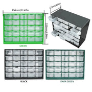 Simples Market 25-grid wall-mounted parts box with 25 clear bins; green, black and dark green options