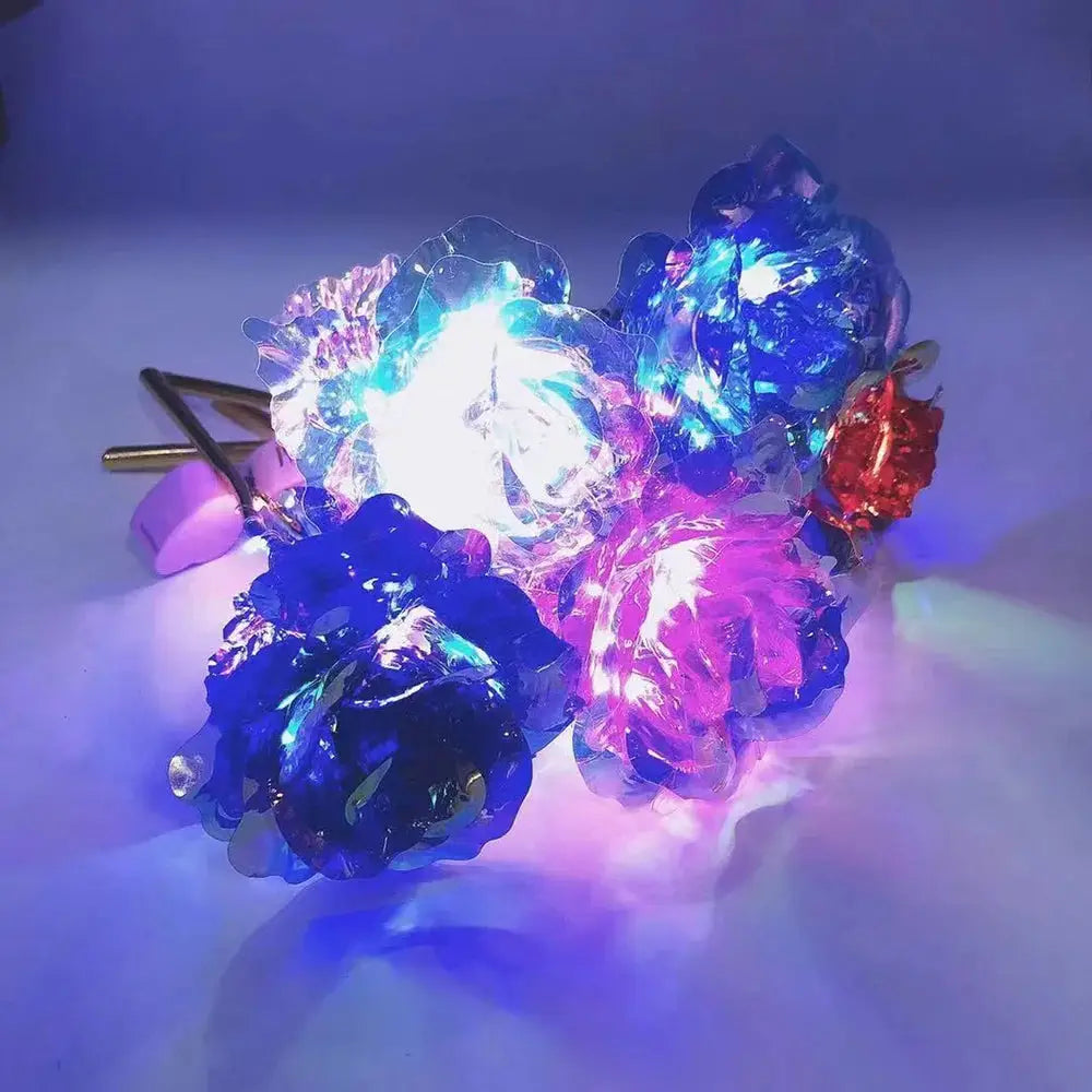 LED foil rose bouquet by Simples Market; multicolor light-up artificial roses for gifts and decor.