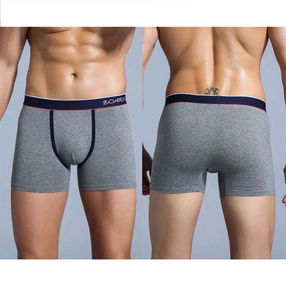 Men's gray boxer shorts set with navy waistband and red trim, cotton, 4-pack, Simples Market