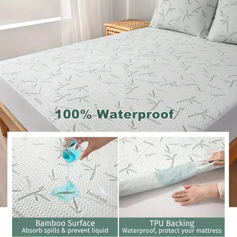 Bamboo mattress protector by Simples Market; breathable 3D air fabric with waterproof TPU backing, fits 90/140/160 cm