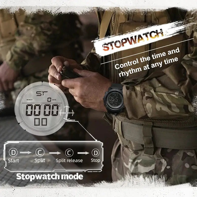 NORTH EDGE men's digital watch, black, 50M waterproof with stopwatch mode
