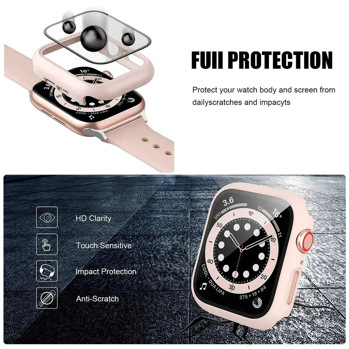 Glass+Cover For Apple Watch case 44mm 40mm 41 42 45 mm 49mm 46mm Screen Protector iWatch series Ultra 10 9 8 7 6 SE 5 Accessorie