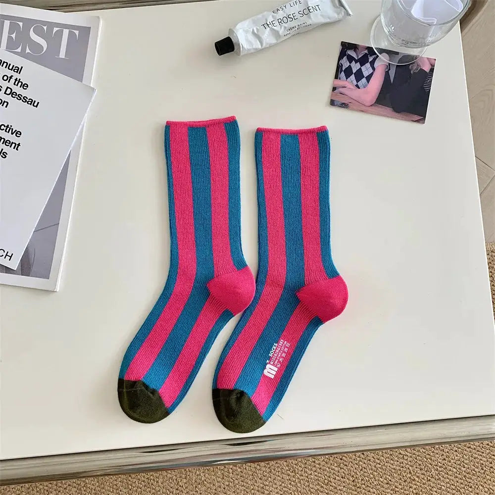 TrendWeave Striped Unisex Crew Socks Breathable Cotton For All Day Comfort And Style