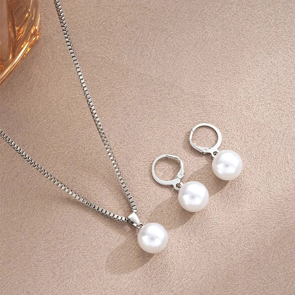 Fashion Pearl Jewelry Set For Women Dangle Earrings And Pendant Necklace Simple Dainty Daily Wear Party Accessories