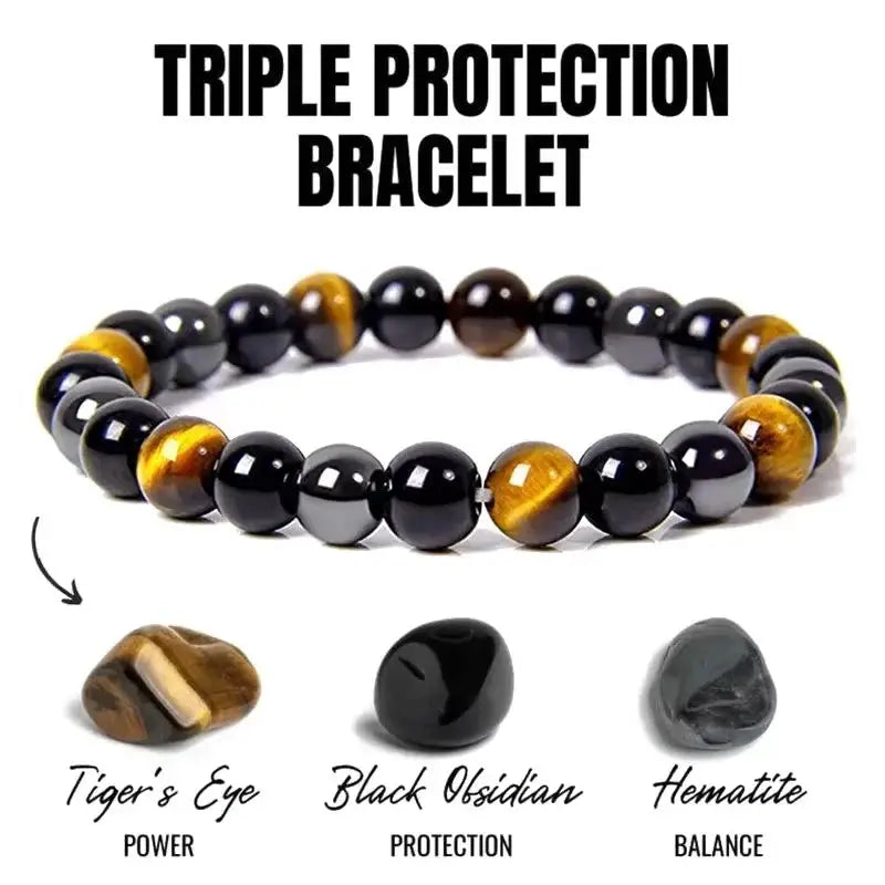 Natural Black Obsidian Hematite Tiger Eye Bead Bracelet for Men and Women Magnetic Health Protection Jewelry