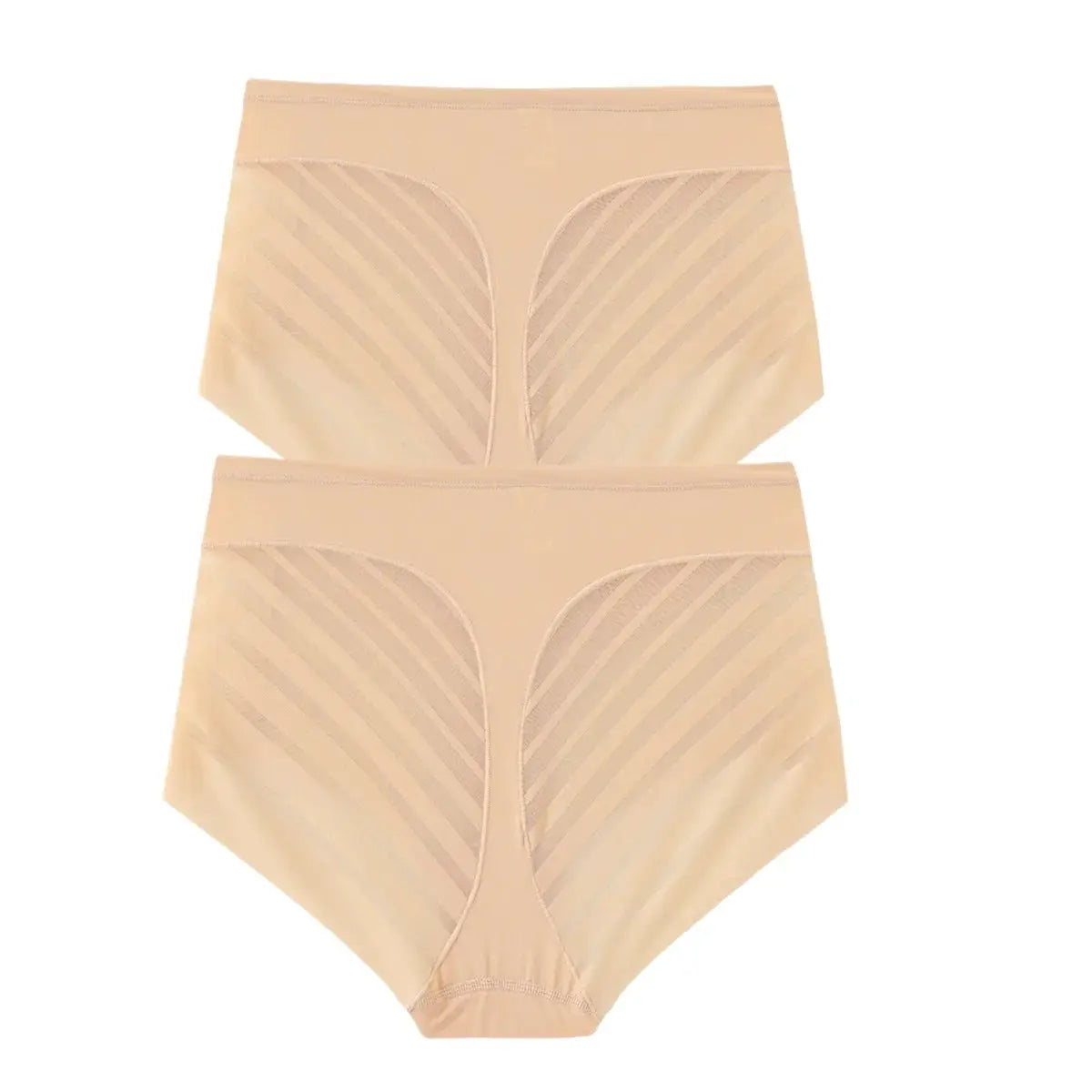 Simples Market 2-piece nude ice-silk mid-waist tummy-control panties with mesh-splice panels