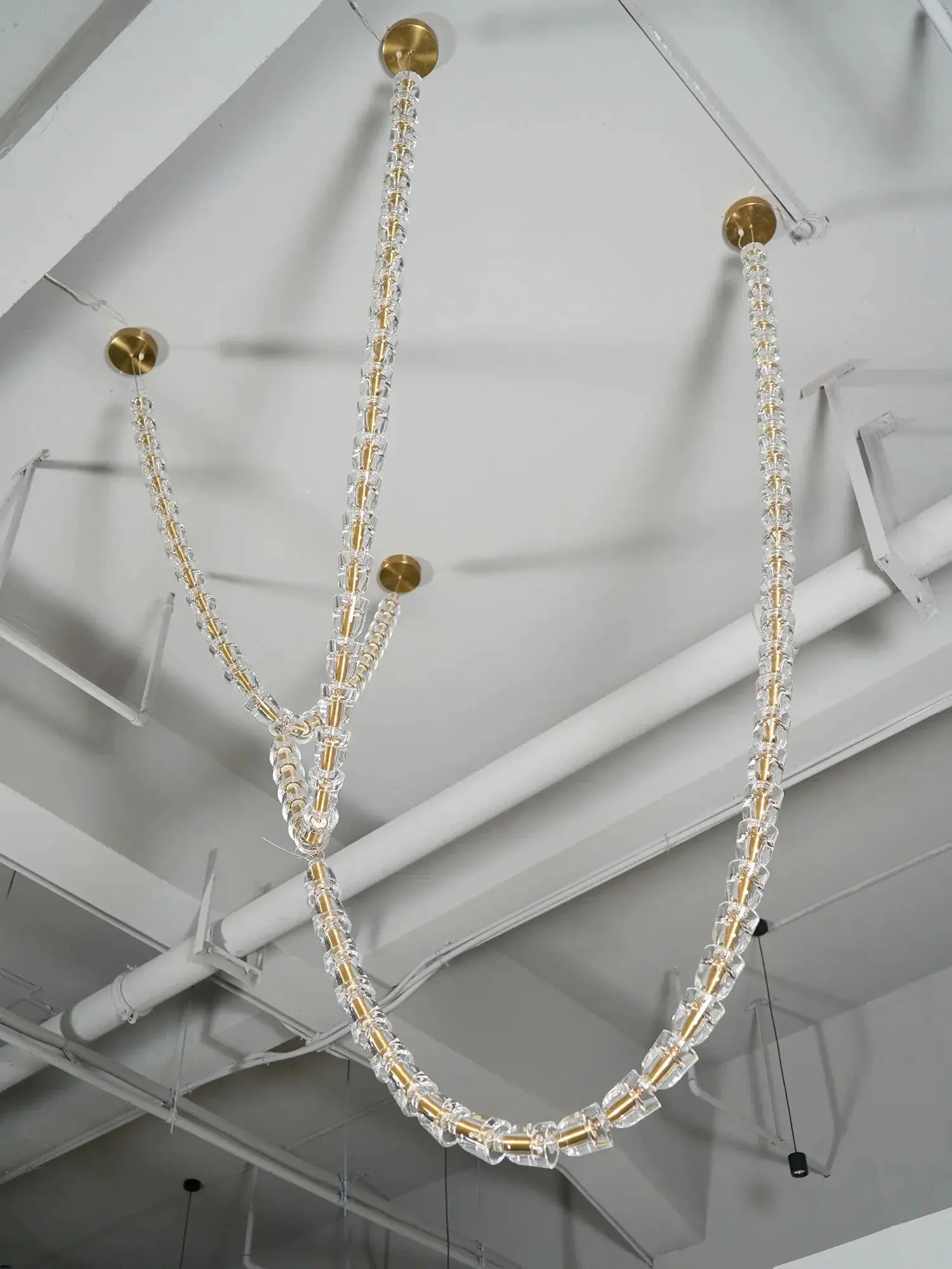 Necklace chandelier multi-strand ceiling light with adjustable length, gold-tone chain and crystal acrylic beads