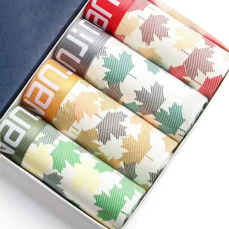Men's 4-pack cotton boxer shorts in multicolor leaf-pattern prints