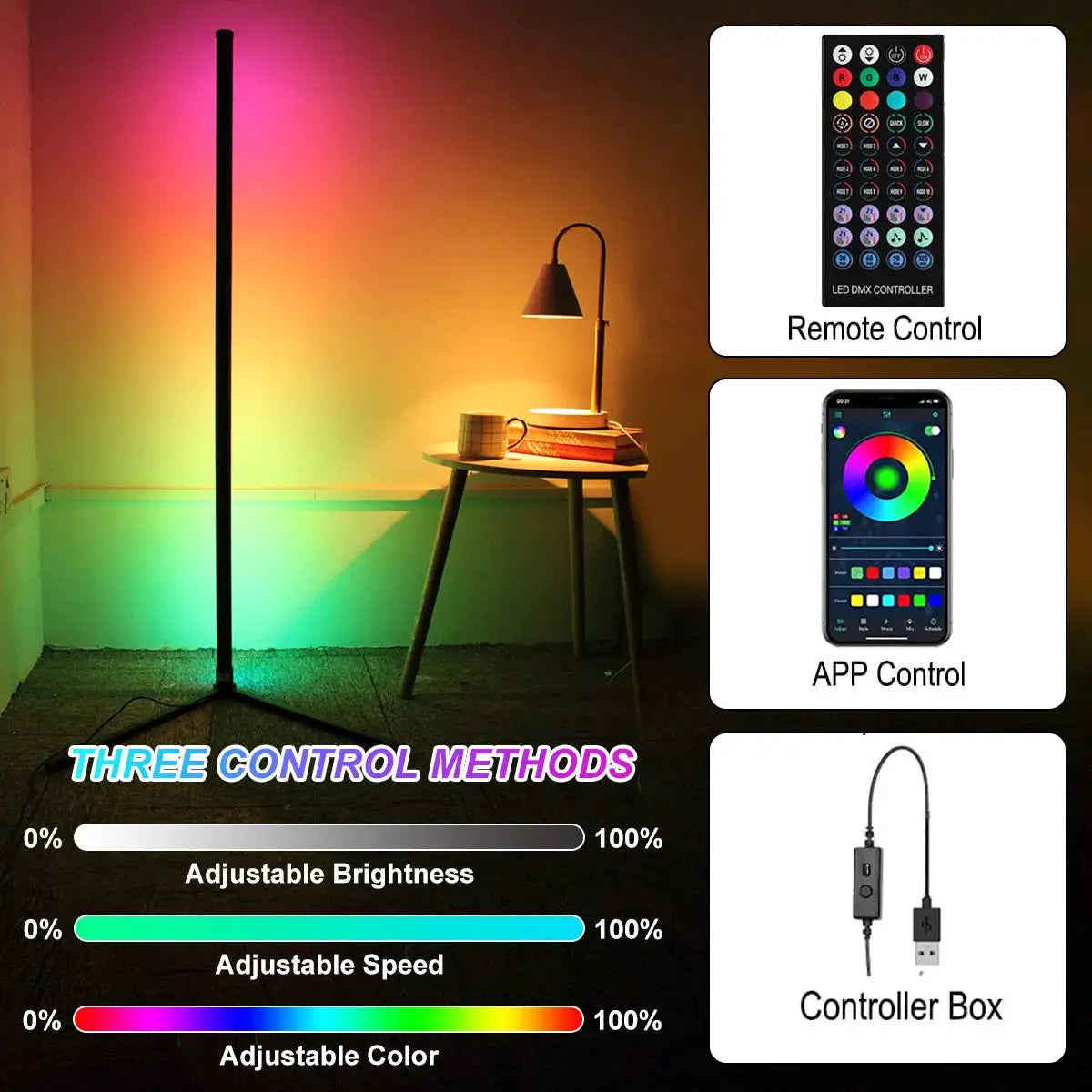 160cm Tuya corner floor lamp by Simples Market with RGB LED, dimmable, remote and app control