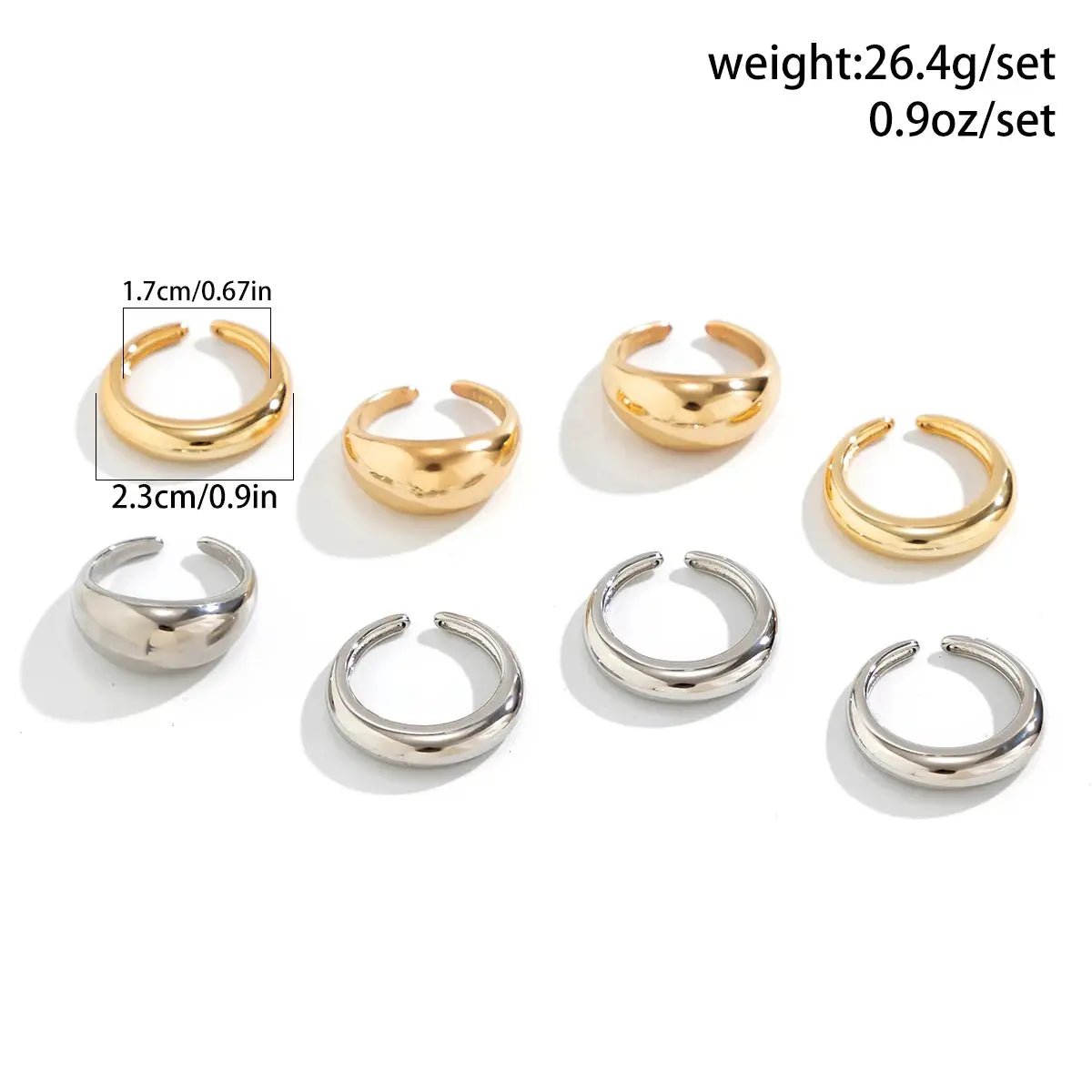 8 Pcs Chunky Open Smooth Surface Rings Set For Women Mixed Gold And Silver Color Fashion Accessories - Simples Market