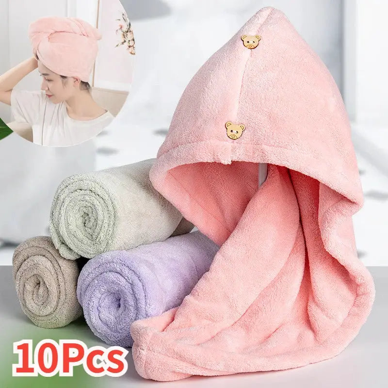 10Pcs Quick Dry Hair Towels Microfiber Absorbent Spa Sauna Bath Set With Buckle Design For Hair Care