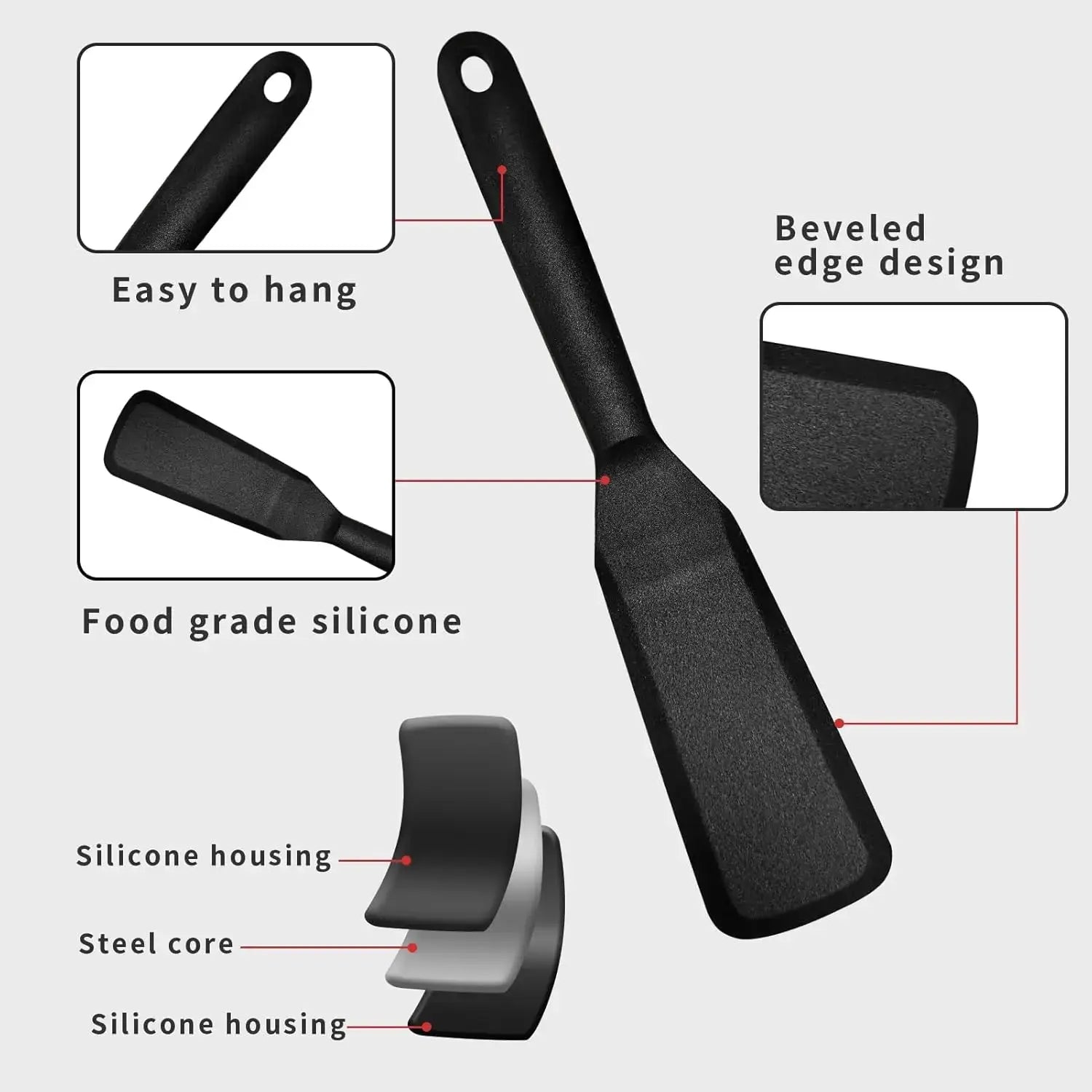Food Grade Silicone Spatula Design Heat Resistant Non Scratch Kitchen Tool for Omelette Pancake Eggs Nonstick Cookware