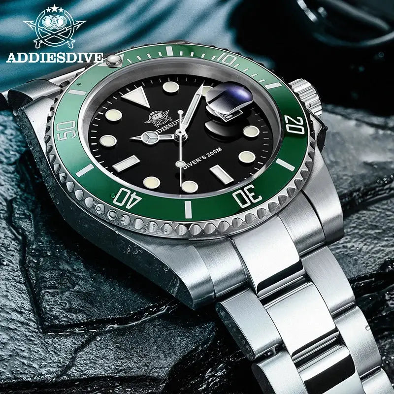 ADDIESDIVE Stainless Steel Watch Mens European American Business Leisure Quartz 200m Water Resistance