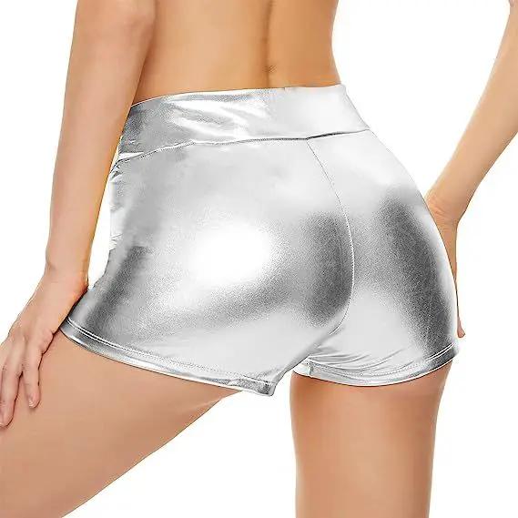Simples Market silver metallic high-waist shorts for women, shiny stretch fabric