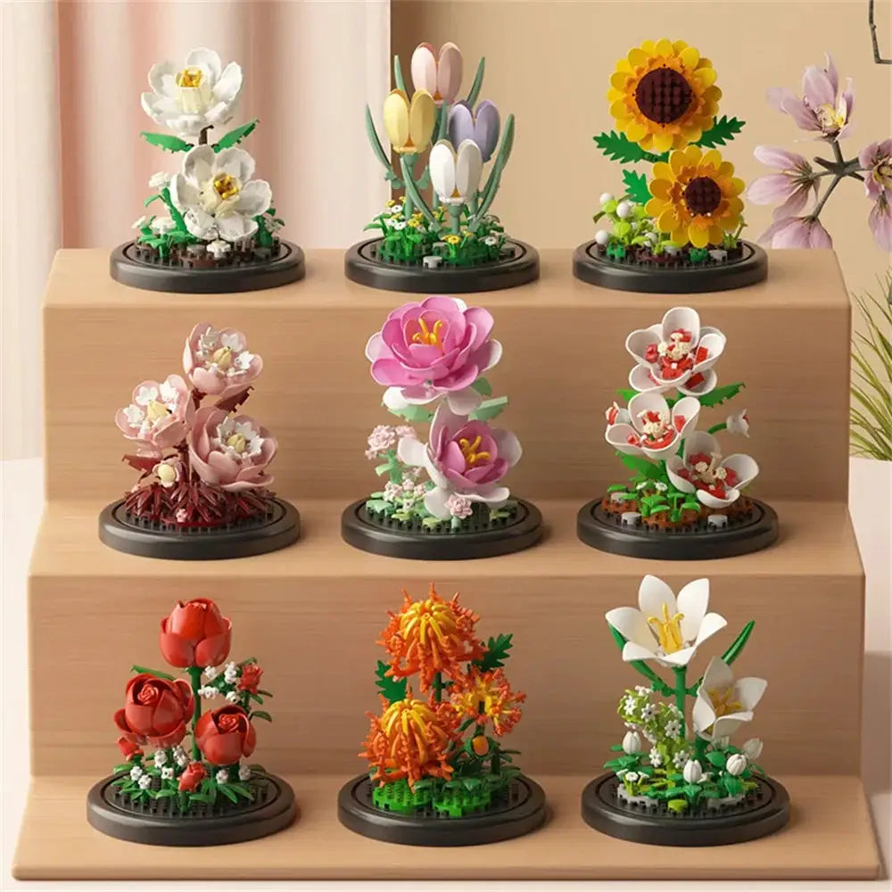 Eternal Flower Bouquet Bonsai Micro Building Blocks Model Home Decoration Puzzle Toy Gift For Kids Birthday Christmas
