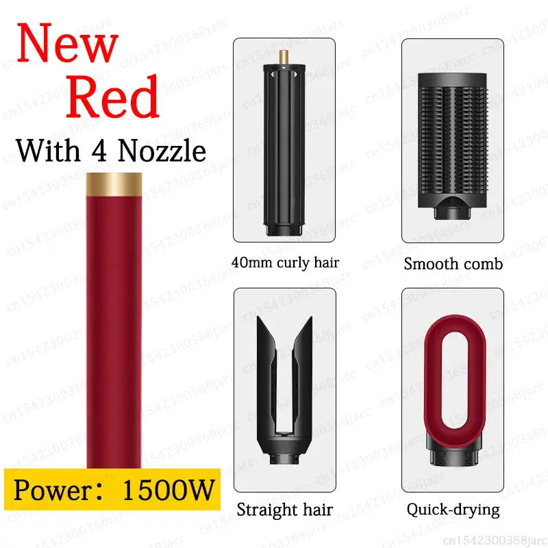 SenCiciMen X9 red hair styler, 1500W, 4 attachments 40mm curl barrel, smooth comb, straight-hair prongs, quick-dry ring