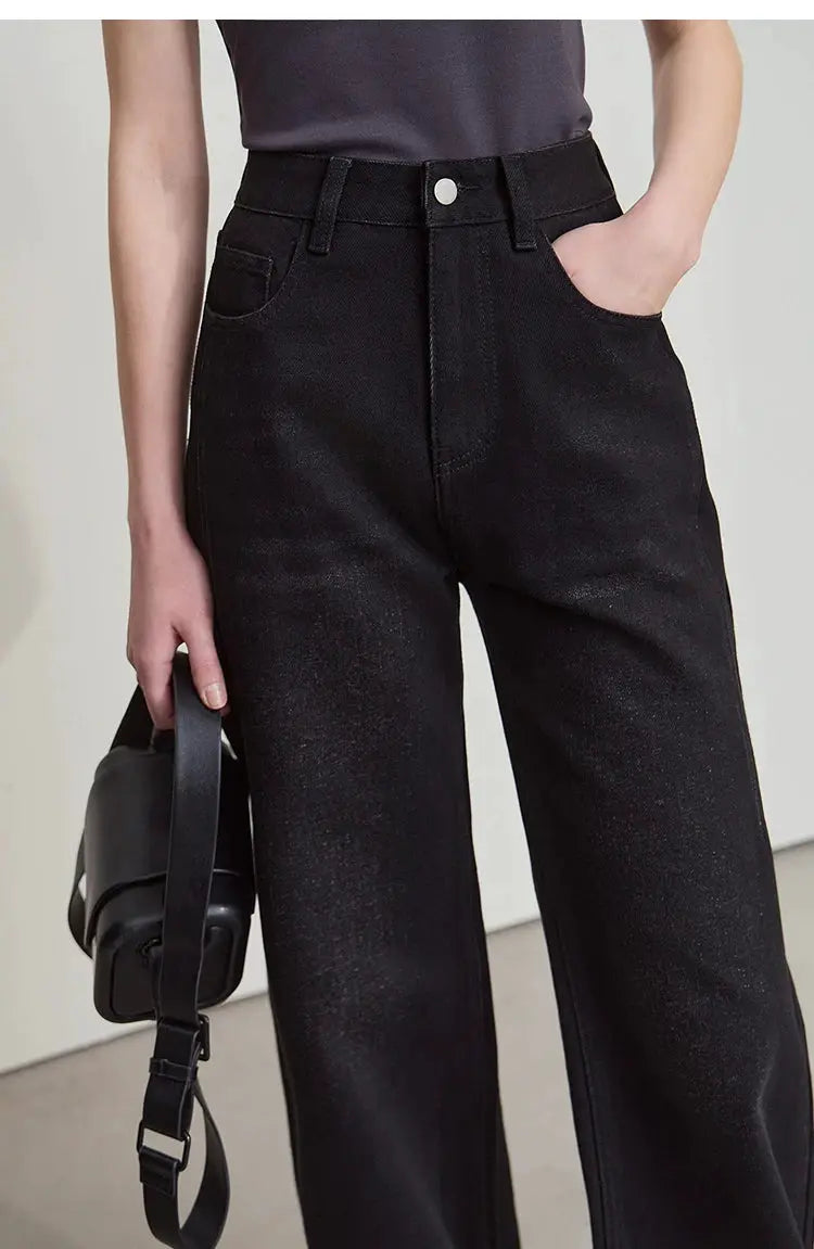 Amii Minimalism Vintage Denim Jeans Women Loose Wide Leg Autumn Pants