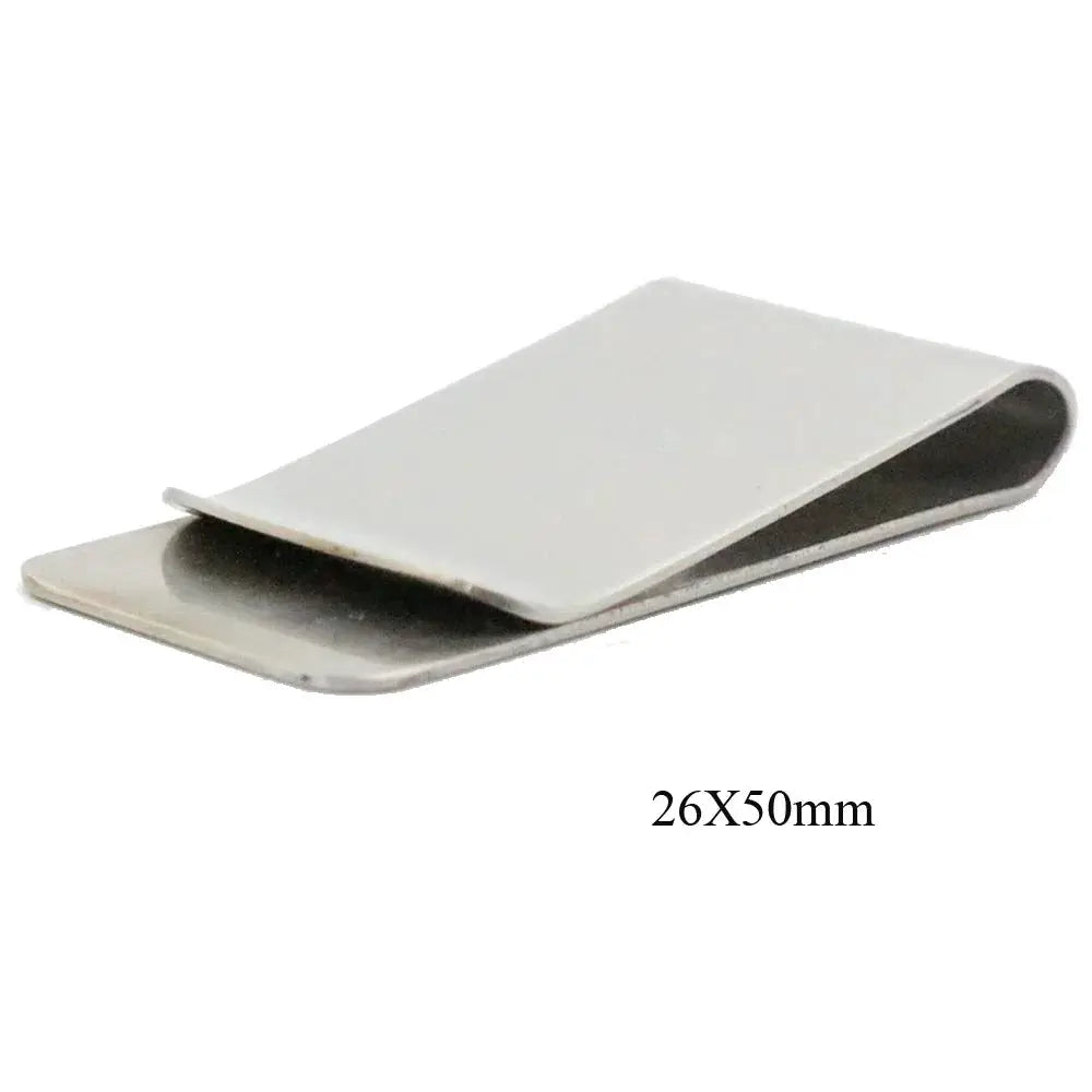 Simples Market glossy stainless steel slim money clip wallet, silver metal pocket holder (26X50mm)
