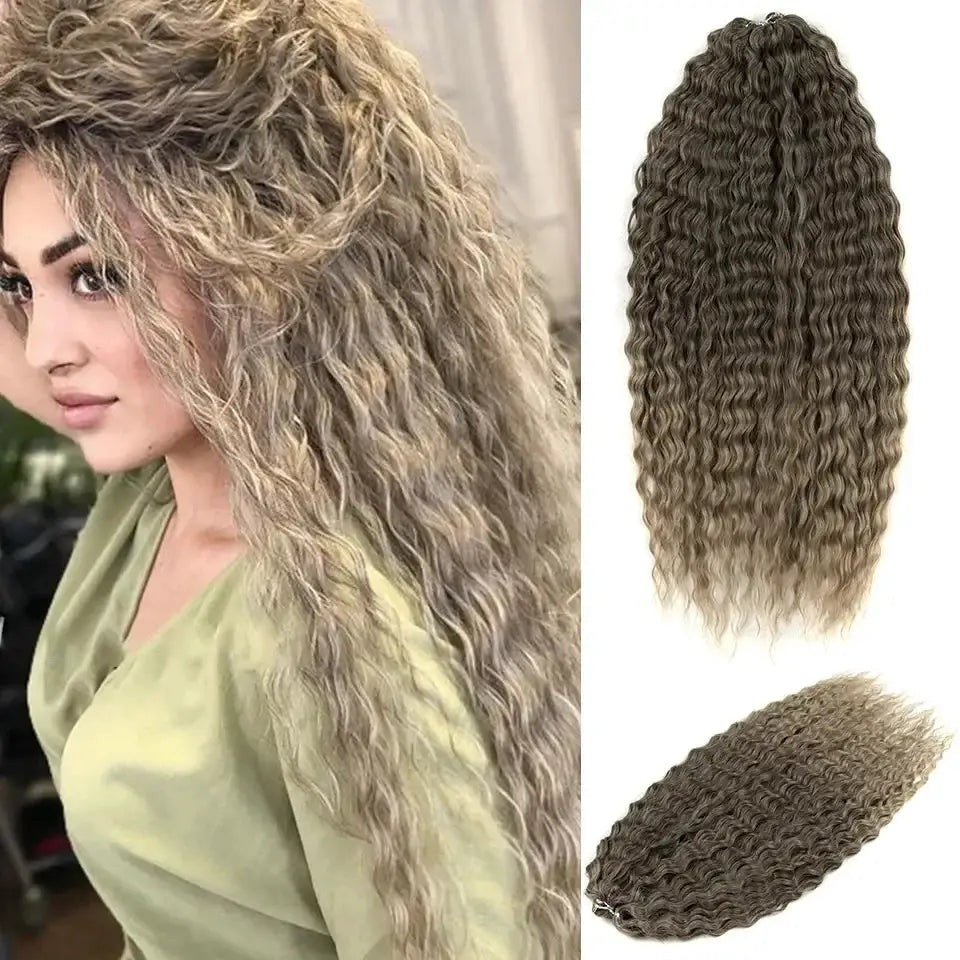 Ariel Synthetic Twist Crochet Hair 22in water-wave extensions in ombre blonde, 2 bundles, Simples Market