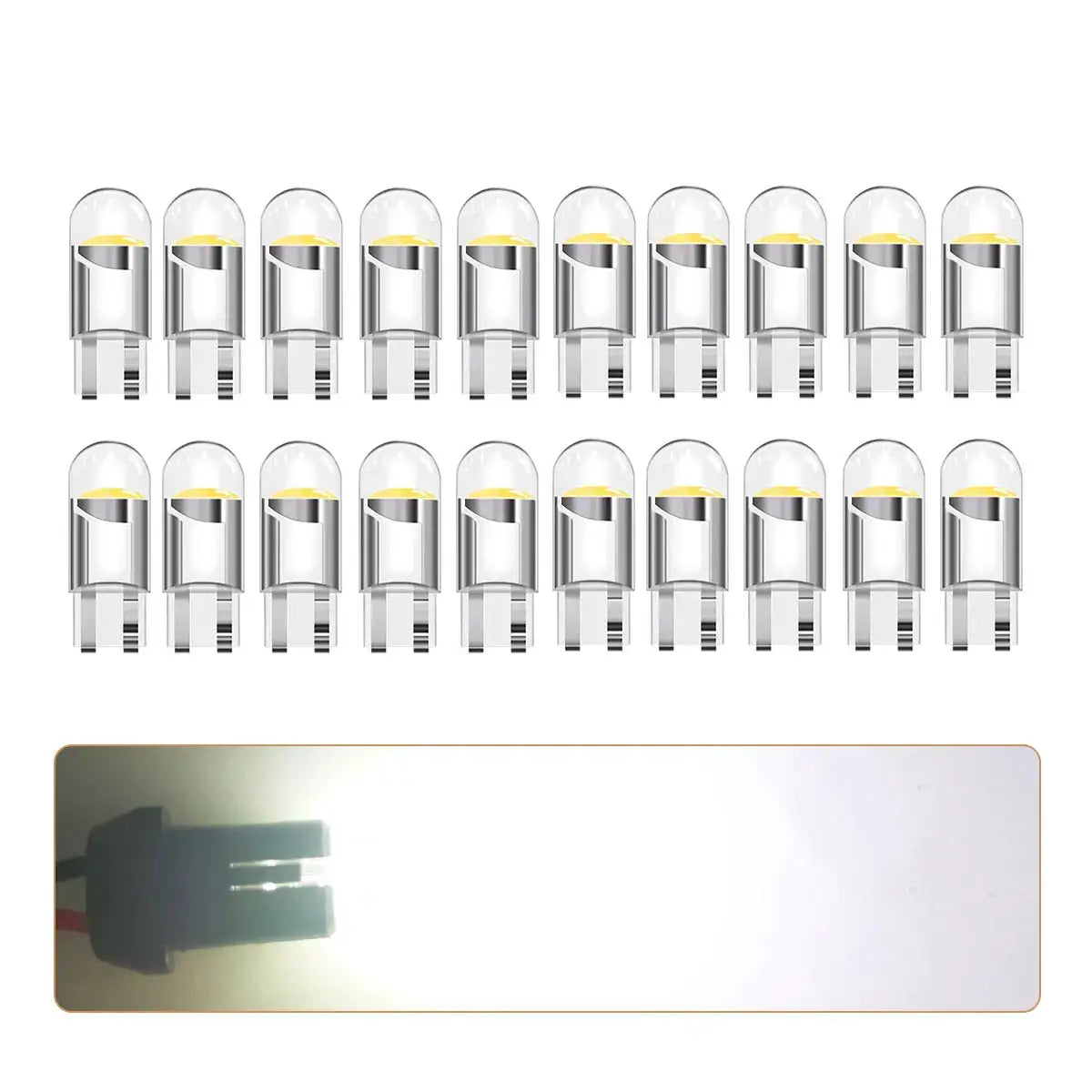Simples Market 20-pack 360 transparent COB T10 W5W LED bulbs for 12V cars, multi-color
