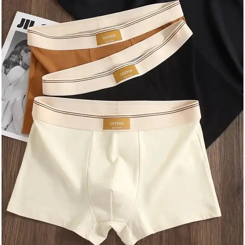 Men's Cotton Boxer Briefs Breathable Comfortable Solid Underwear
