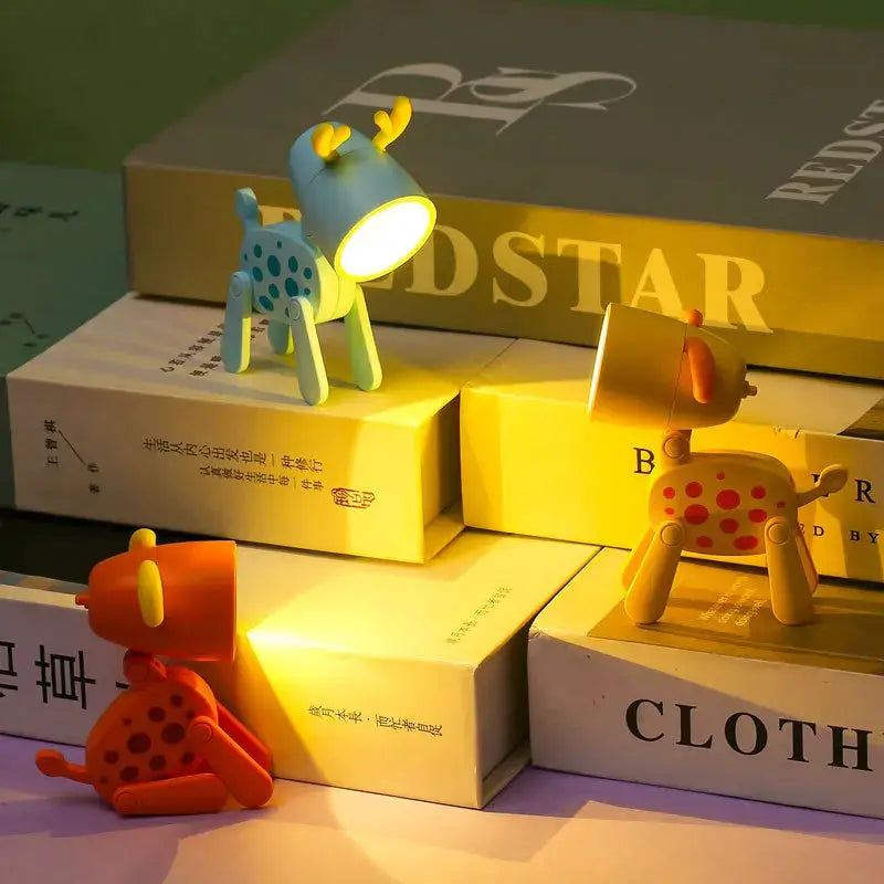 LED mini night lights: foldable animal desk lamps, 3-pack in blue, yellow, orange by Simples Market
