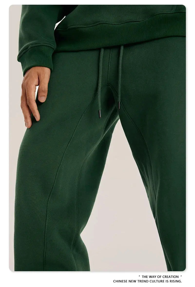 ZODF Trendy fleece sweatpants, green with drawstring waist