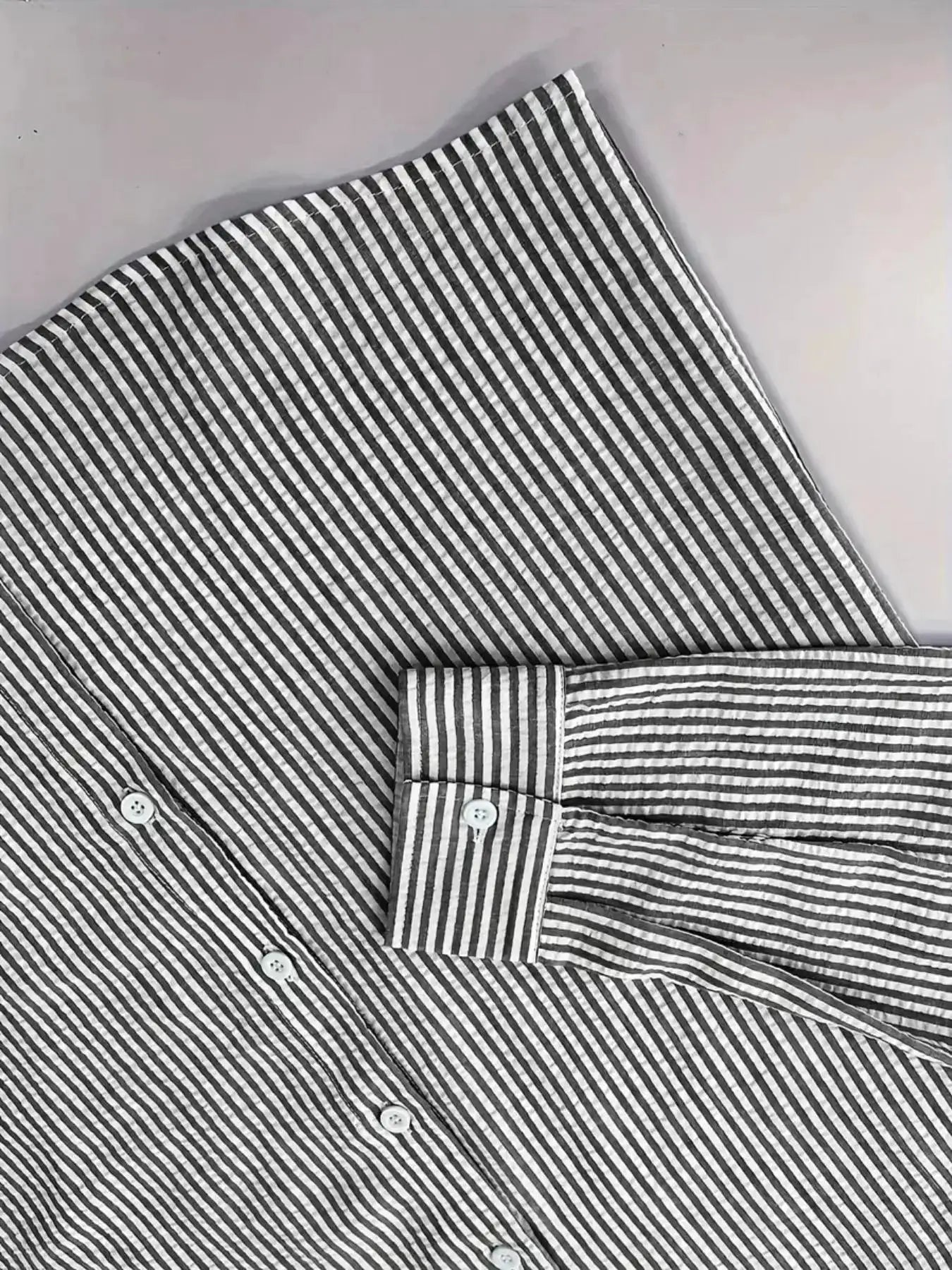 Men's long-sleeve striped shirt by Simples Market, black and white, loose fit