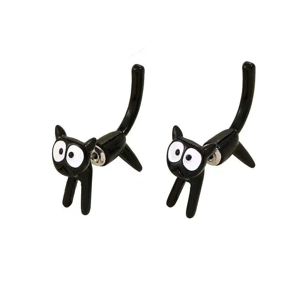 Black cat design stud earrings, pair in zinc alloy, lightweight and durable animal jewelry