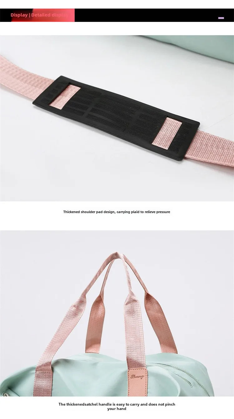 Simples Market fitness bag; mint-green large-capacity travel bag with pink handles and pink strap